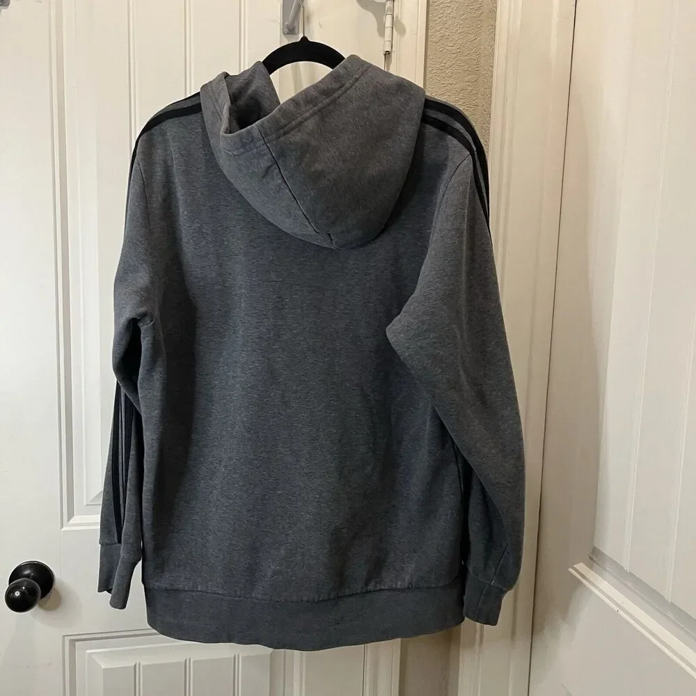 Adidas Gray Black Triple Stripe Pullover Hoodie Sweatshirt Mens Size L